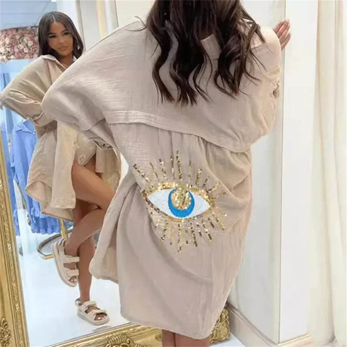 Helena - Camisa overSize con estampado de nazar