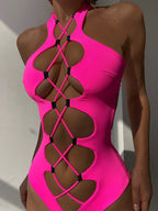 Roman-knot Hollow Out Halter One Piece