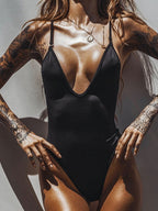 Deep V Collar Backless One-Piece