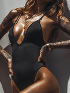 Deep V Collar Backless One-Piece