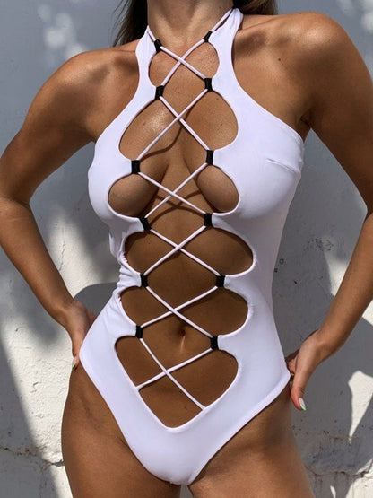 Roman-knot Hollow Out Halter One Piece