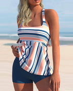Striped Tankini with High-Waisted Boxer Shorts