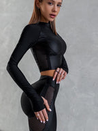 Female PU Net High-rise Hip-lift Leggings