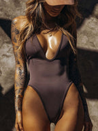 Deep V Collar Backless One-Piece