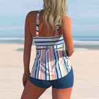 Striped Tankini with High-Waisted Boxer Shorts