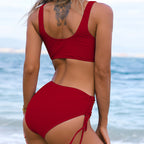 Sporty Casual Fitted Swimsuit with Solid Color Print