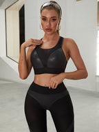 Female Fly-Eye Fishnet Breathable PU Booty Leggings