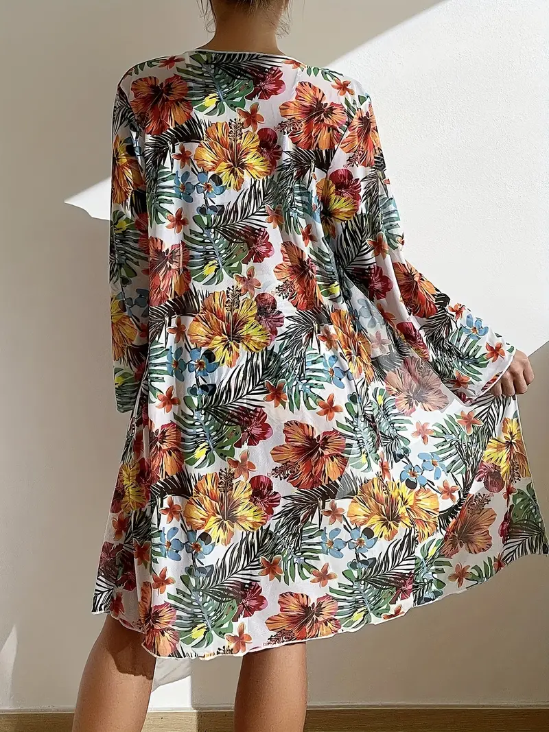 3-Piece Swimsuit Set with Tropical Floral Print and Tummy Control