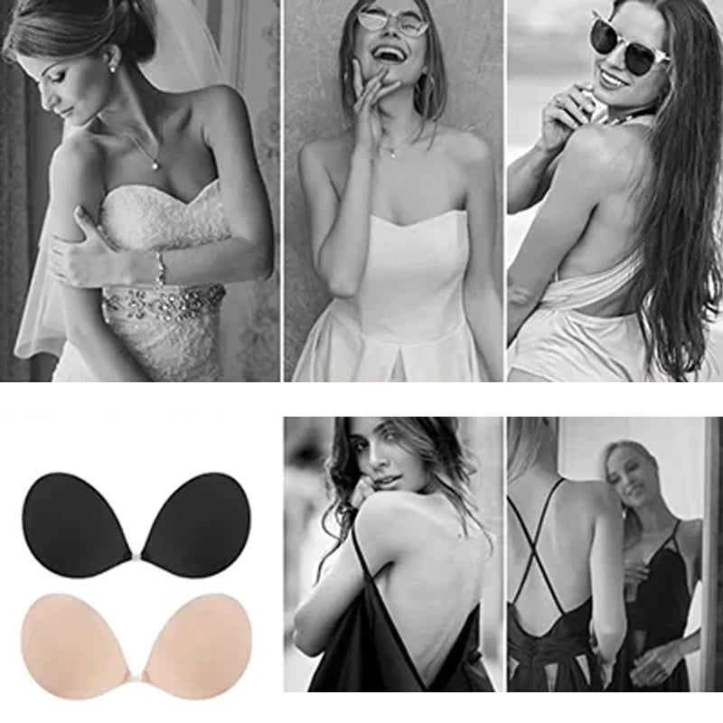 Self-adhesive invisible gathering bras