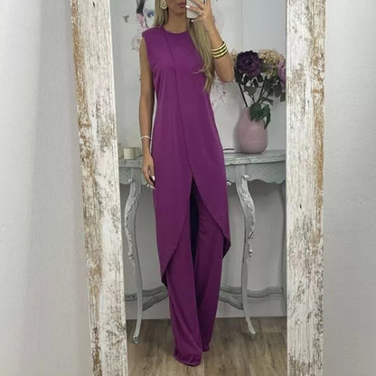 Tweedelige mouwloze damesset met ronde hals