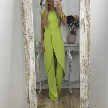 Tweedelige mouwloze damesset met ronde hals