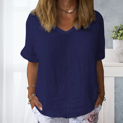 Camisa casual de algodón para mujeres en Colores sólidos.