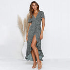 Boho summer dress with V-neck and polka dots