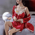 Soft comfortable pajamas made of ice silk with lace