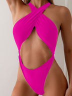 Cross Back Halter Hollow Out Adjustable Strap One Piece