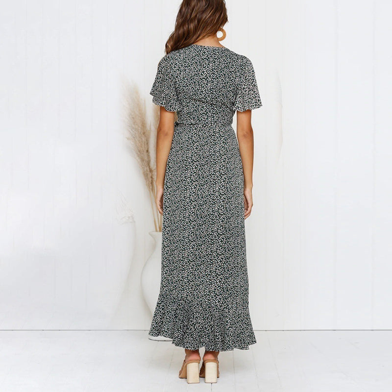 Boho summer dress with V-neck and polka dots