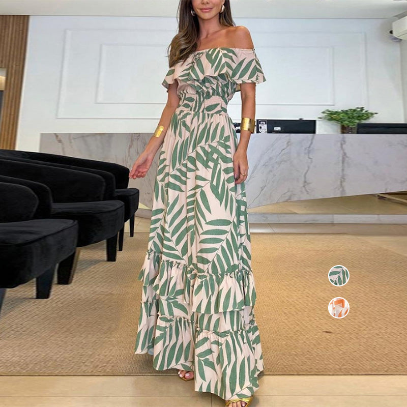 Vestido largo con hombros descubiertos y cola elástica de Plant Smiles