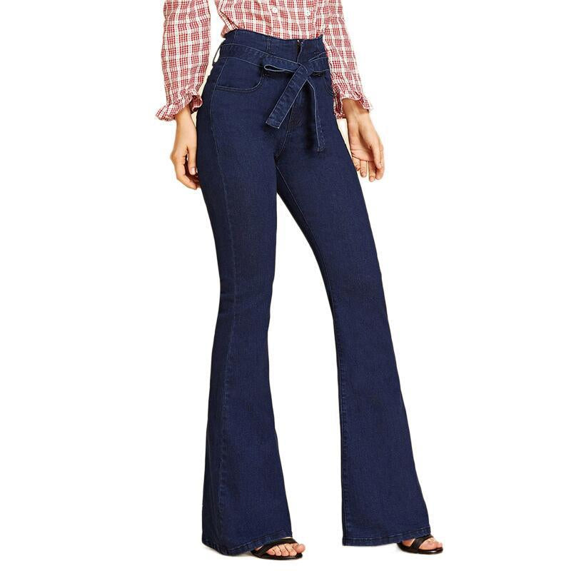 Pantalones de mezclilla de pierna ancha y alto alto para dama.