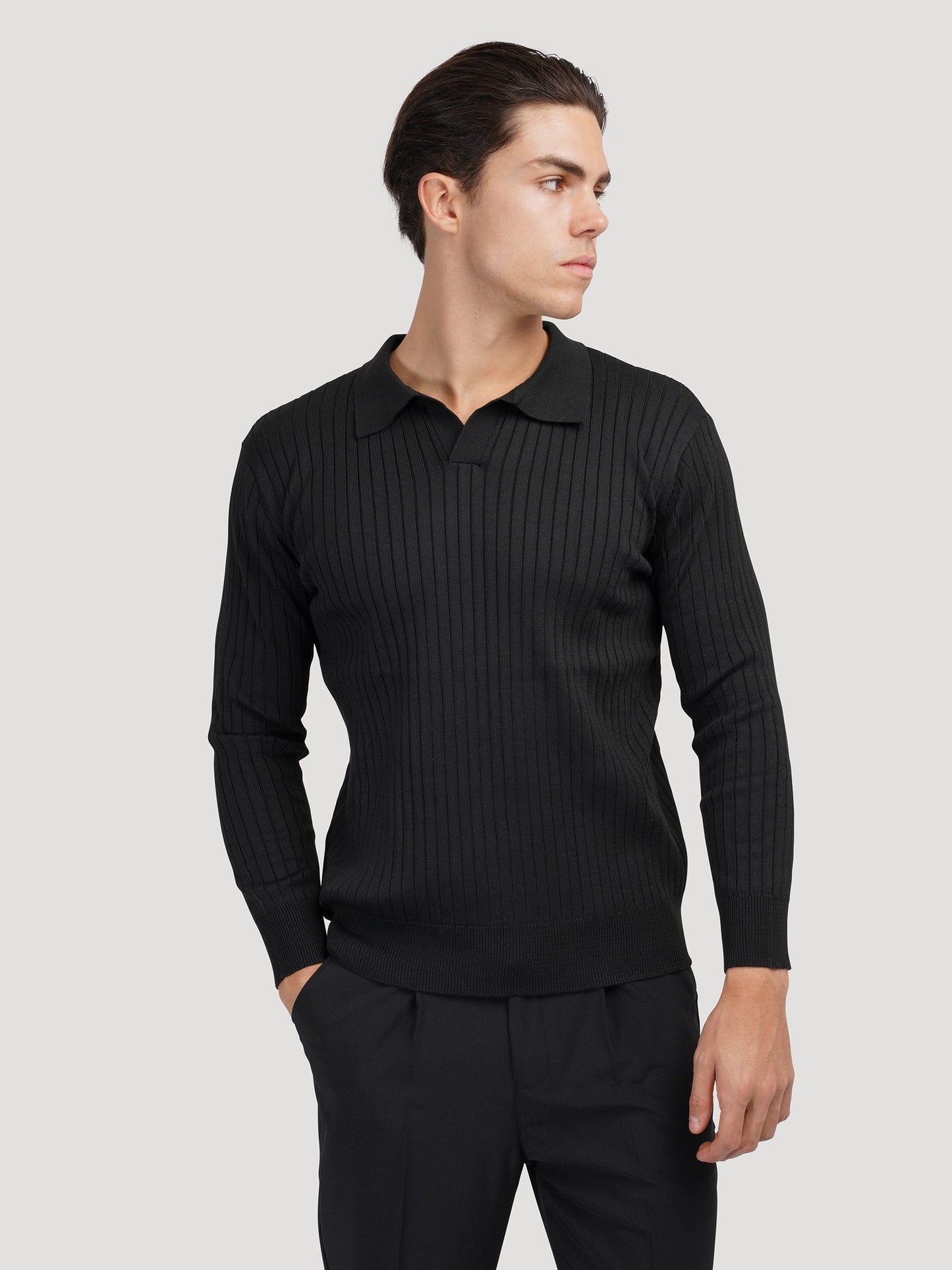 Polo de manga larga con cuello en V de SUWON