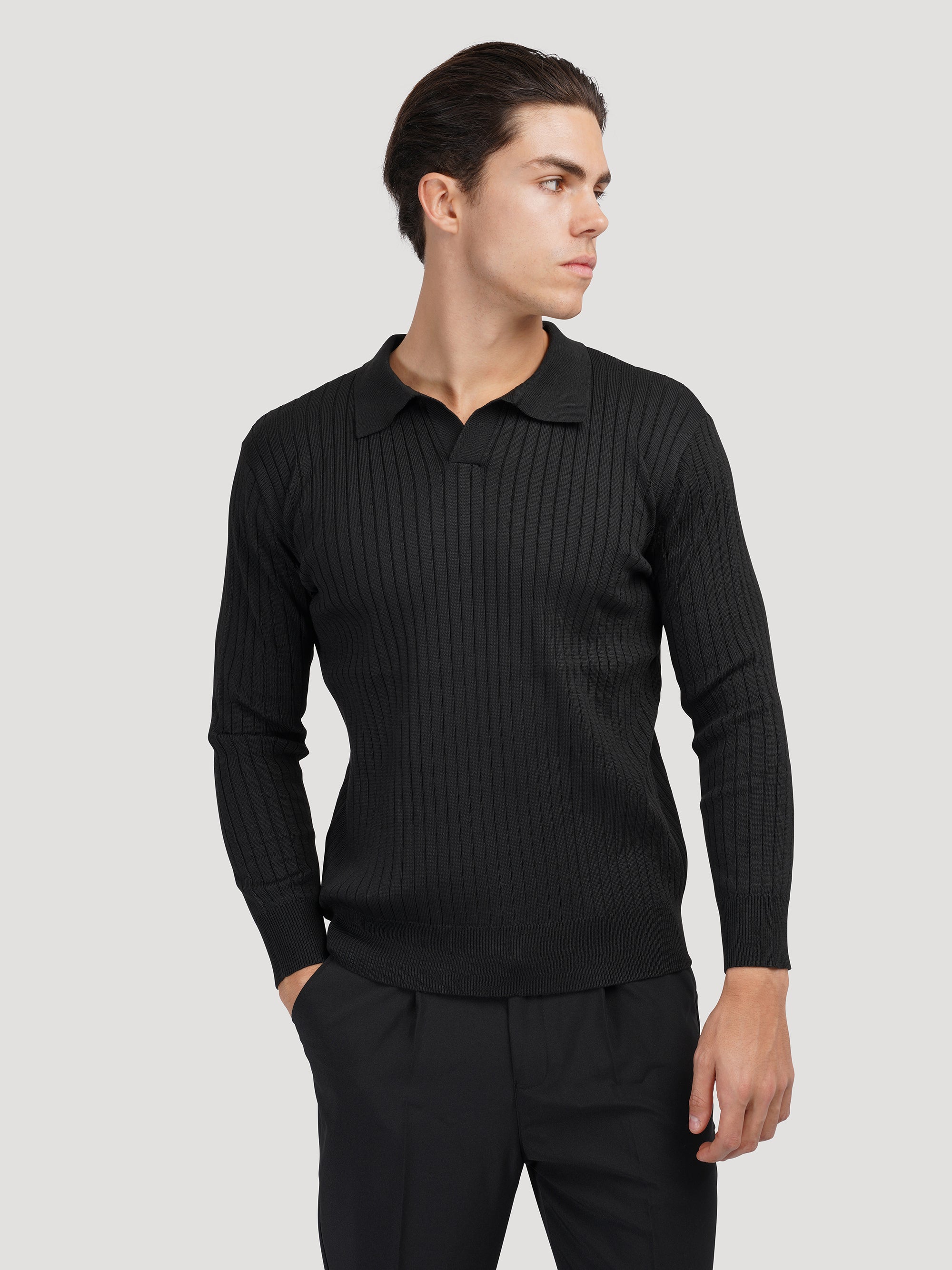 SUWON Long Sleeve V-Neck Polo