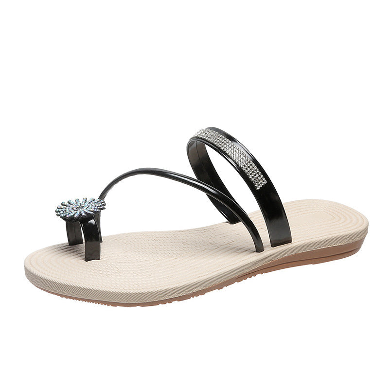 Platte sandalen met glanzende stras steentjes