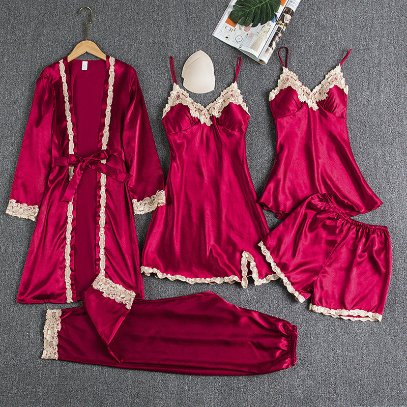Soft comfortable pajamas made of ice silk with lace