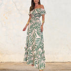 Plant Smiles bedrukte off-shoulder maxi-jurk met elastische taille