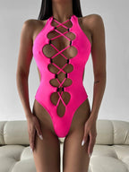 Roman-knot Hollow Out Halter One Piece