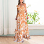 Plant Smiles bedrukte off-shoulder maxi-jurk met elastische taille