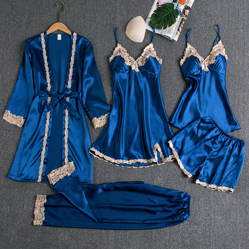 Soft comfortable pajamas made of ice silk with lace