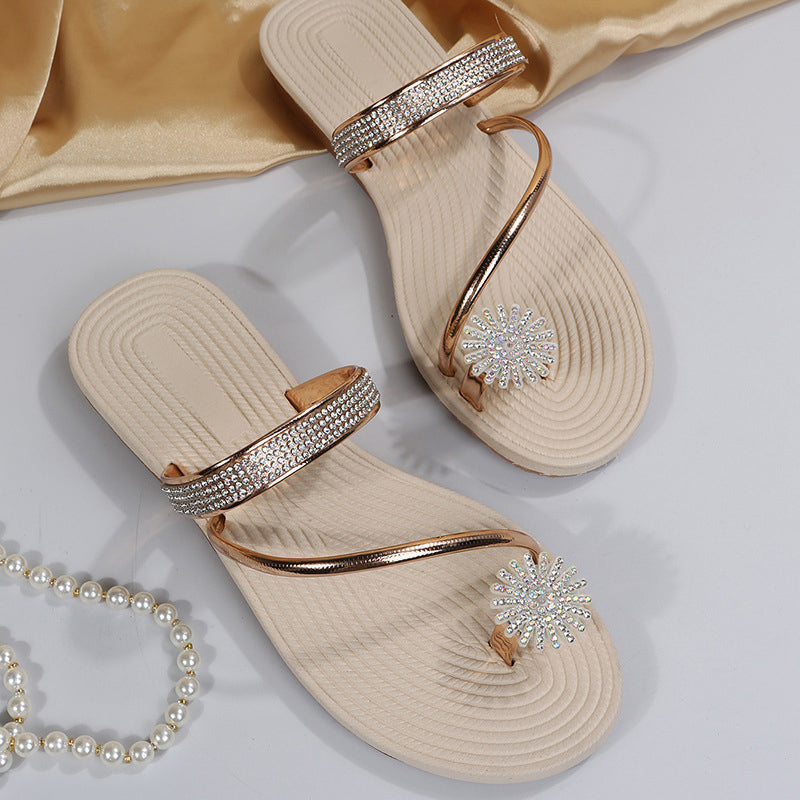 Platte sandalen met glanzende stras steentjes