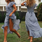 Boho summer dress with V-neck and polka dots