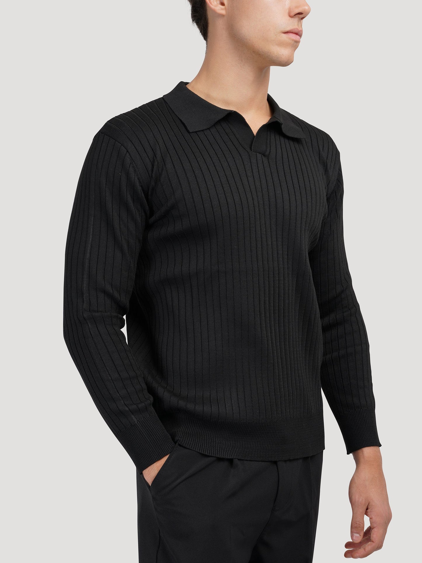 Polo de manga larga con cuello en V de SUWON