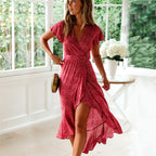 Boho summer dress with V-neck and polka dots