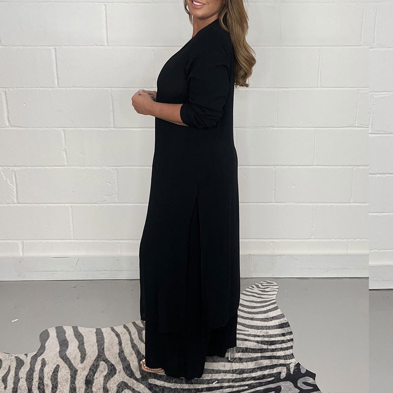 Casual two-piece set with long top and matching pants