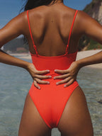 Deep V Collar Backless One-Piece
