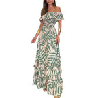 Plant Smiles bedrukte off-shoulder maxi-jurk met elastische taille