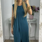 Tweedelige mouwloze damesset met ronde hals