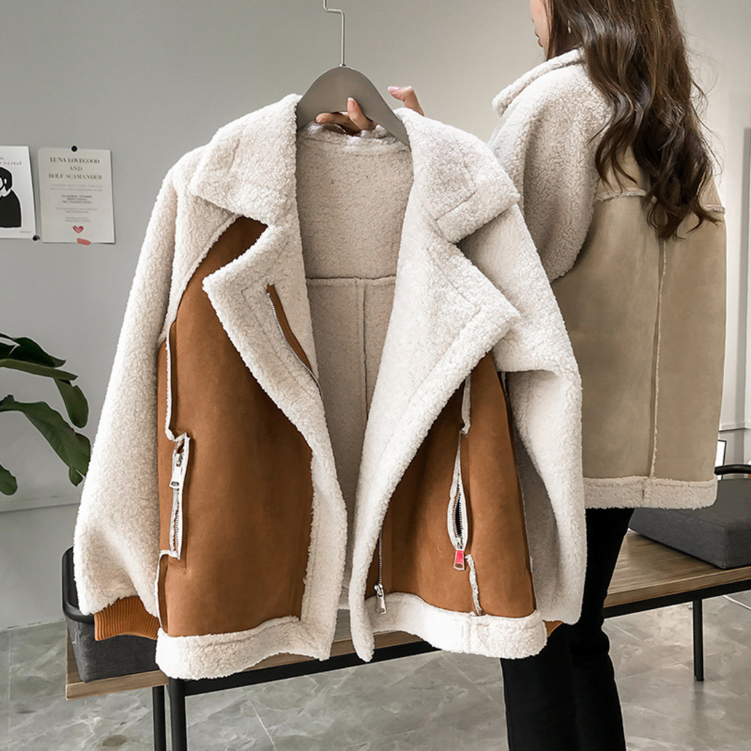 Contrast shearling jacket