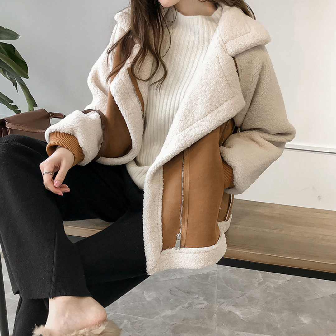 Contrast shearling jacket
