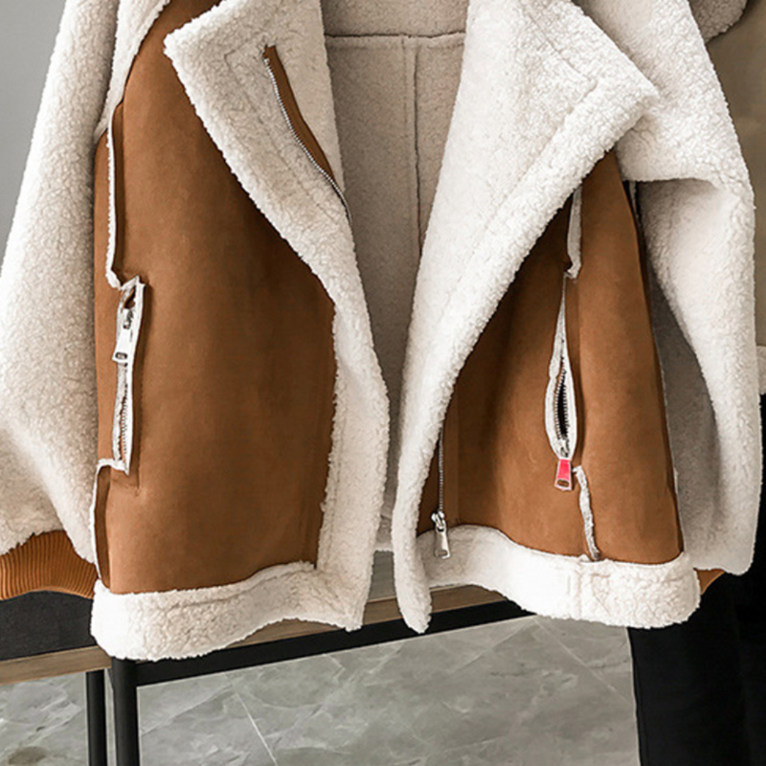 Contrast shearling jacket