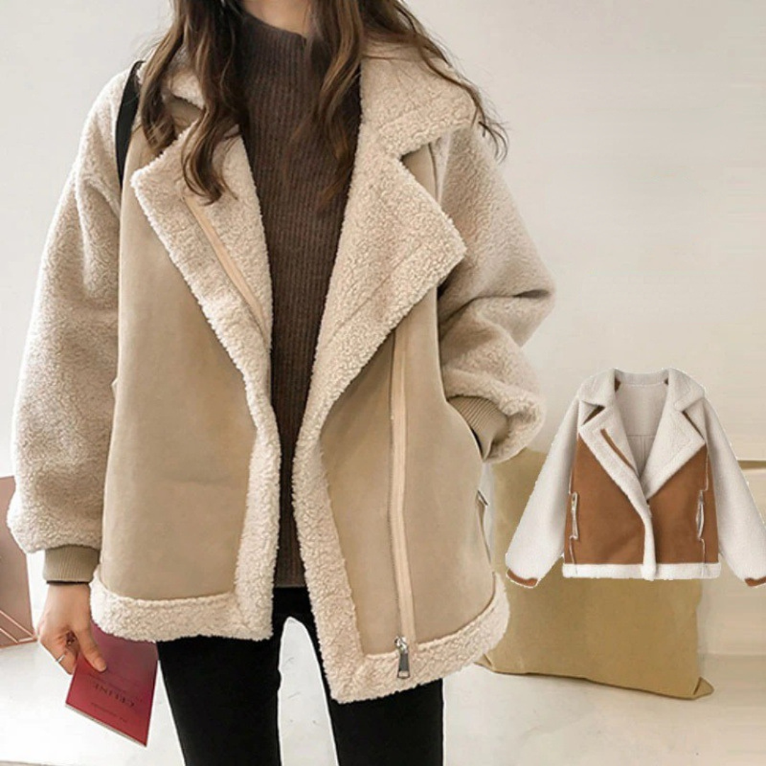 Contrast shearling jacket