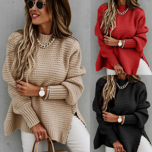 Long knitted sweater with openings