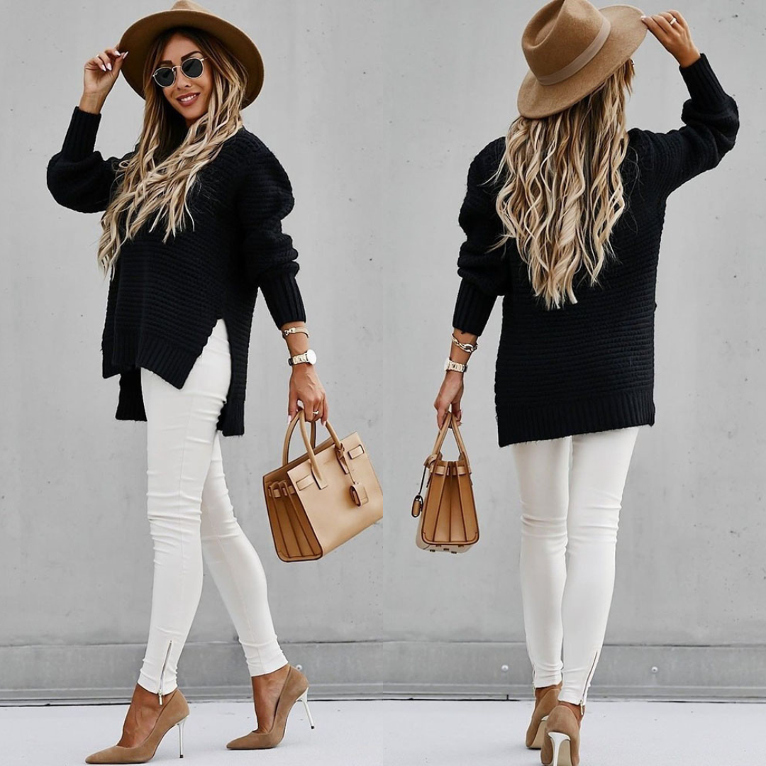 Long knitted sweater with openings