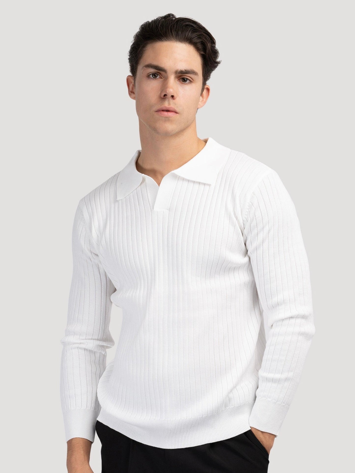 Polo de manga larga con cuello en V de SUWON