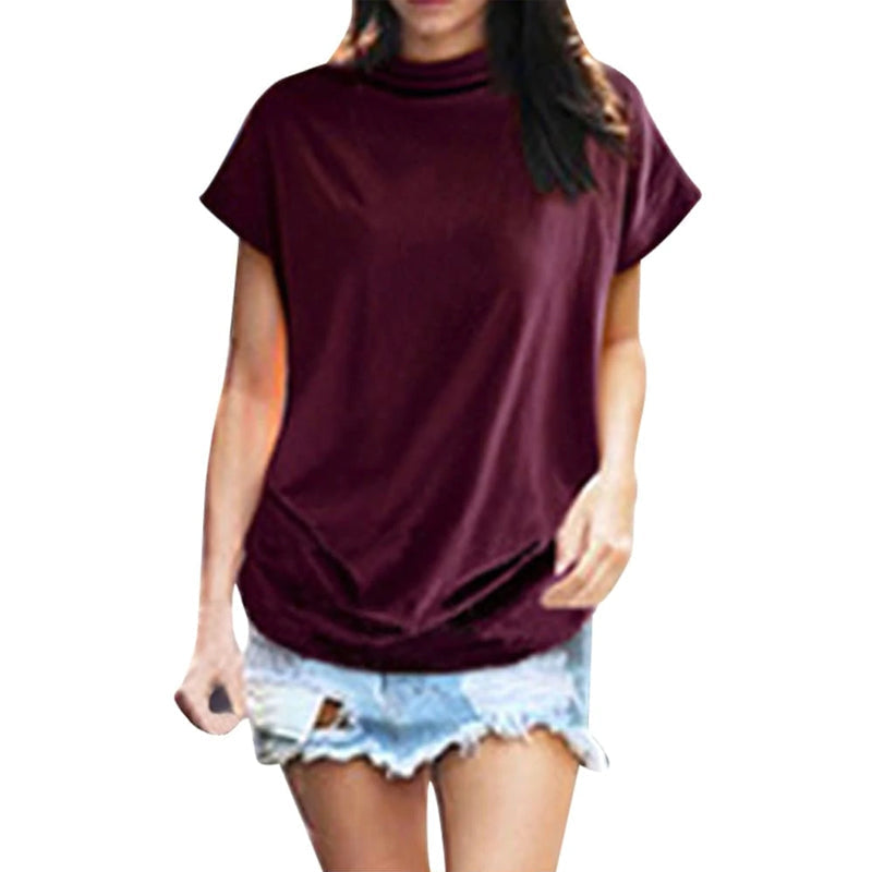Camiseta de cuello alto con mangas abullonadas.