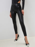Female Fly-eye PU Zipper Hip-lift Leggings