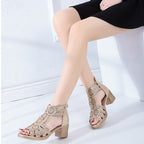 Strass uitgesneden hoge hak sandalen met rits aan de achterkant