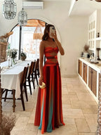 Sardinia Sunset Mesh Printed Twist Cutout Off Shoulder Vacation Maxi Dress