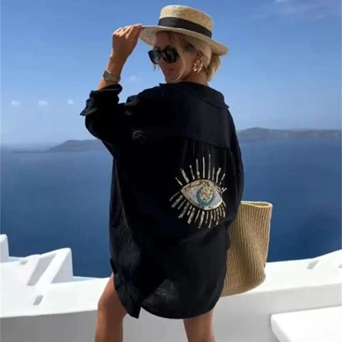 Helena - Camisa overSize con estampado de nazar